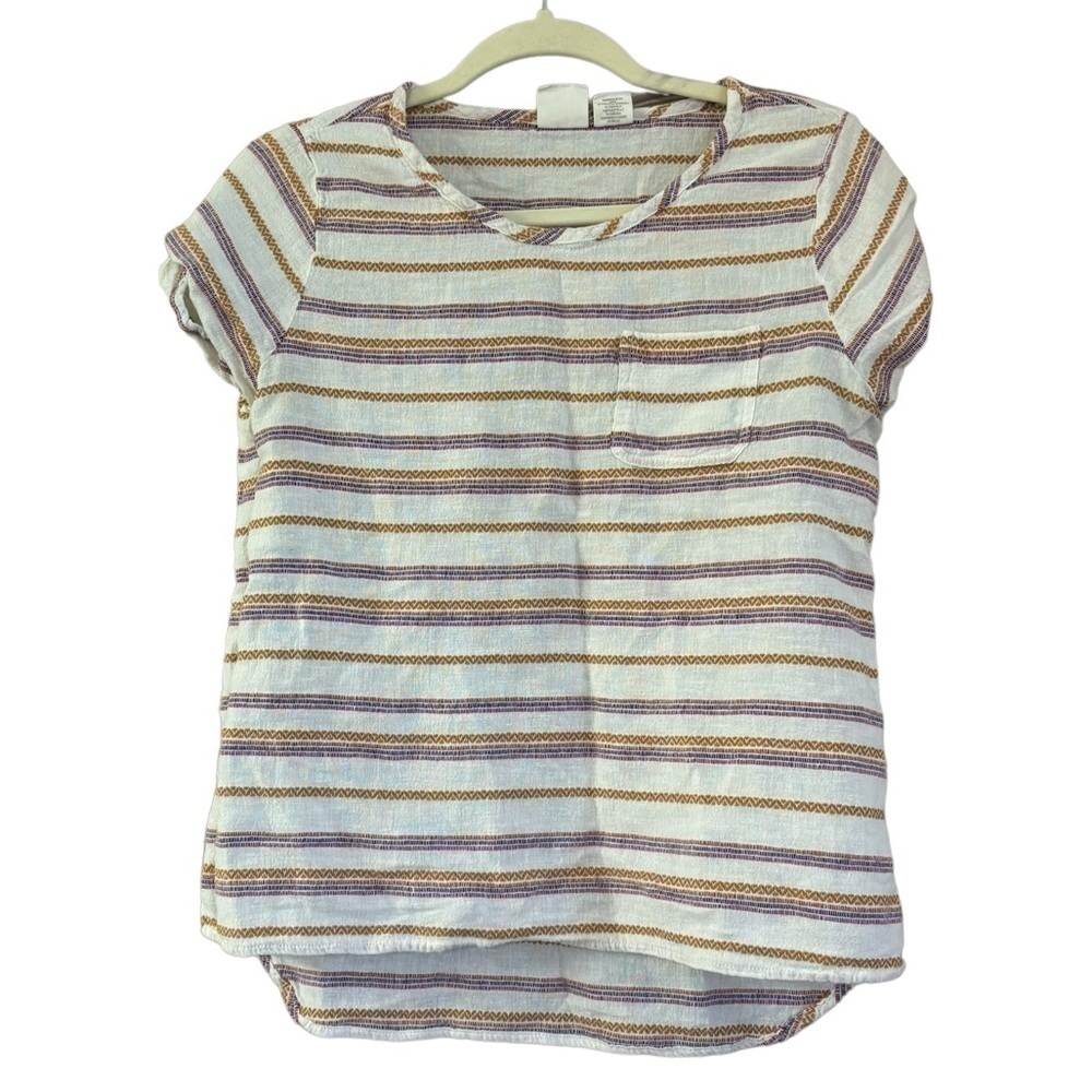 C&C California Cotton Linen Blend Stripe Crew Neck Short Sleeve Blouse Women’s S - Picture 3 of 9